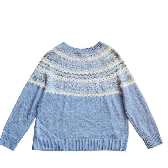 Talbots Sweater Womens XL Wool Blend Fair Isle Frost Rhinestone Bling Winter Hal - Picture 5 of 8